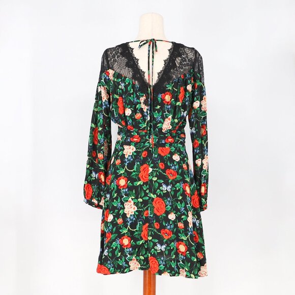 ANTHROPOLOGIE Lacey Floral V-Neck Mini Dress Green Red Multi Size 6 - Picture 4 of 8